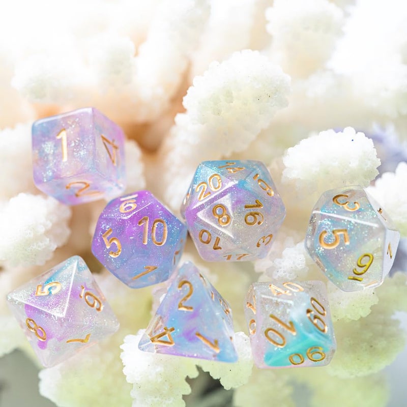 UDIXI 7PCS Resin DND Dice Set, Purple RPG Polyhedral Dice Set with Swirls Iridecent, Glitter D&D Dice for Role Palying Game Pathfinder Tabletop Games - Image 5